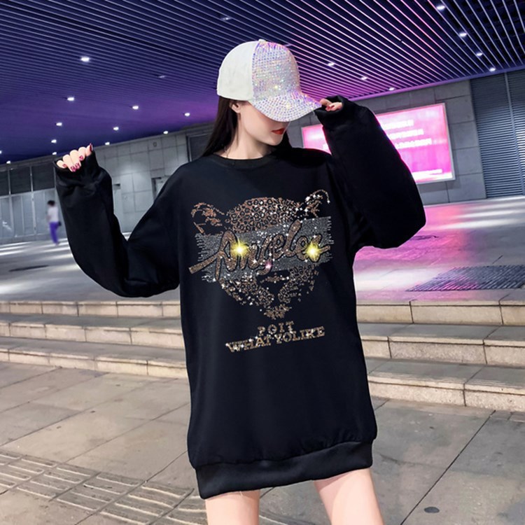 Picture of 2024 autumn and winter new sweater women's fleece-lined Korean mid-length ins tide loose plus size heavy-duty hot drill top