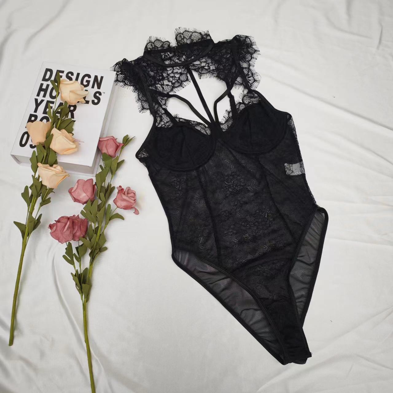 Picture of 2024 AliExpress Amazon Europe and America Spring and Summer Fashion Sexy Wild Crewneck Lace Eyelash Lace jumpsuit