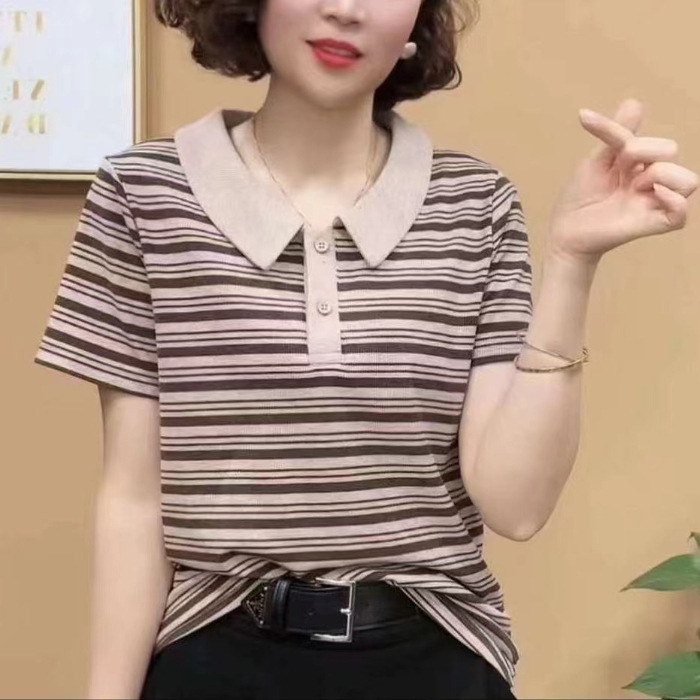 Mother's Short-sleeved T-shirt Summer New Casual Top for Middle-aged Women Western Style Age-reducing Slimming Elegant Base Shirt
