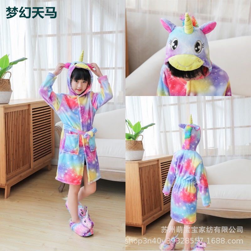 Wholesale New Children Tianma Bathrobe Flannel Large Size Hooded Cartoon Home Clothes Nightgown Animal Home Clothes