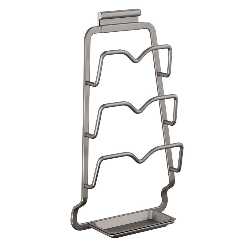 Picture of Pot Cover Rack Wall-mounted Non-perforated Kitchen Storage Rack Multi-functional Household Storage Artifact Placer Chopping Board Rack