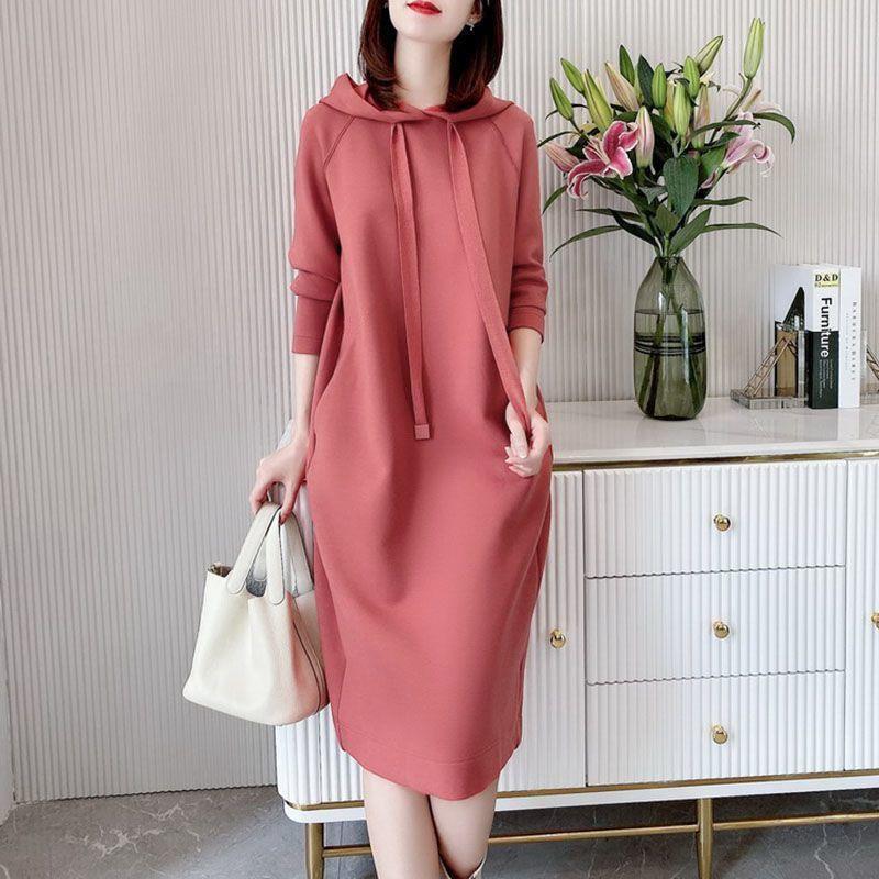 Autumn Women's Wear 2022 New Style Elegant Slimming Solid Color dress Loose Casual Long Sleeve Hooded Sweatshirt Dress Women's Fashion