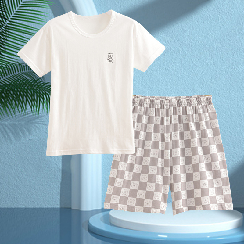 Picture of Boys' Pajamas Children's Summer Pure Cotton Short-sleeved Shorts Girls' Thin Home Clothes suit Big Children's Boys' Air-conditioning Clothes