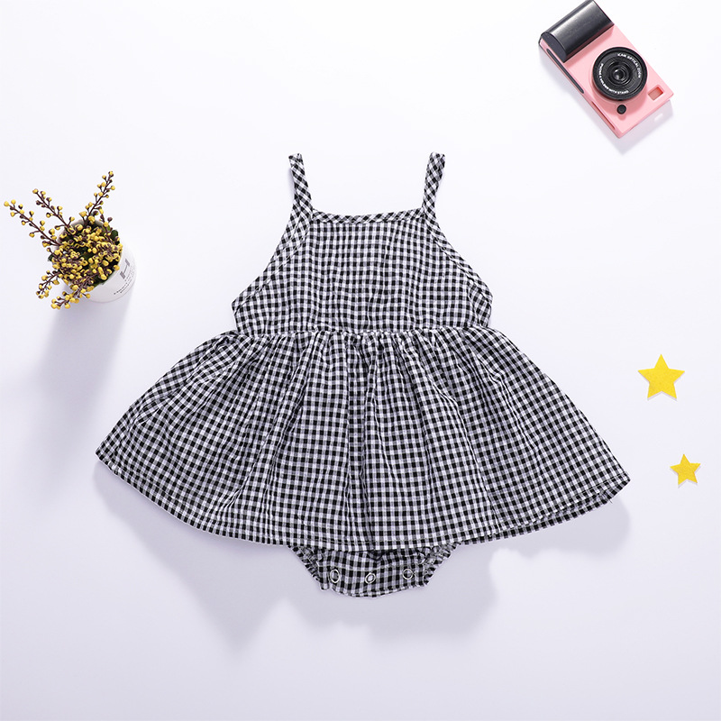 Picture of Summer New Sleeveless Girl's Dress Korean-style Plaid Baby One-piece Clothes Hats for Babies and Children Going Out Sling Dress