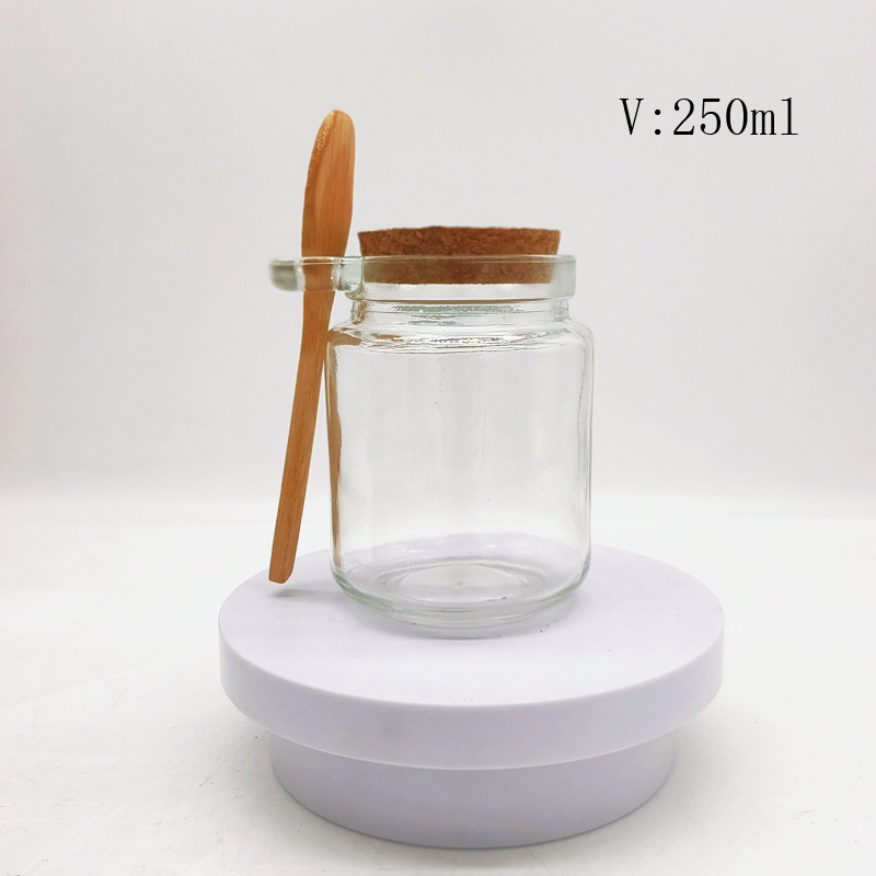Cork Glass Bottle Malay Cake Glass Dispensing Bottle 250ml Wooden Spoon Single Ear Bottle Hanging Ear Bath Salt Bottle Condiment Bottle