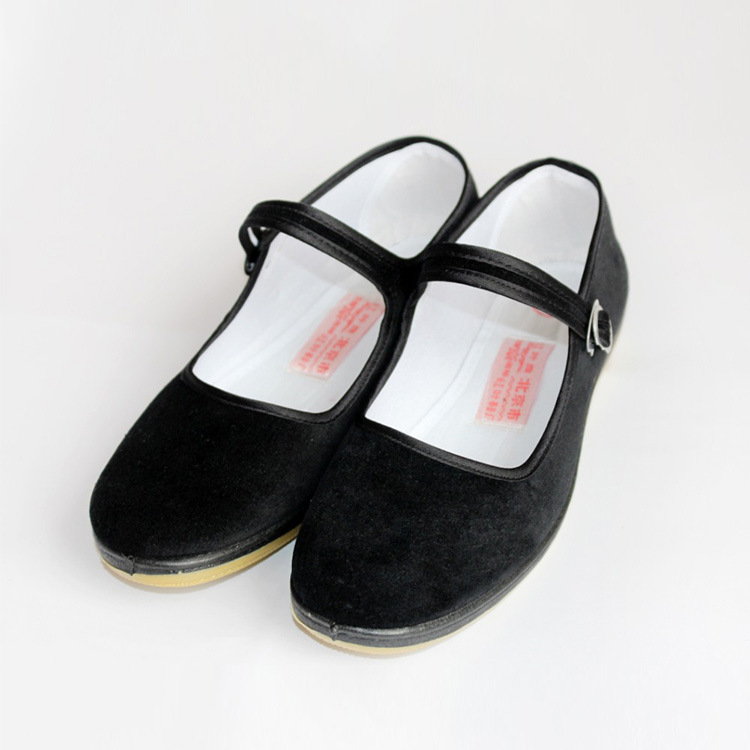 Picture of Old Beijing cloth shoes women's work shoes flat non-slip soft bottom comfortable belt Women's cloth shoes black Hotel flat shoes