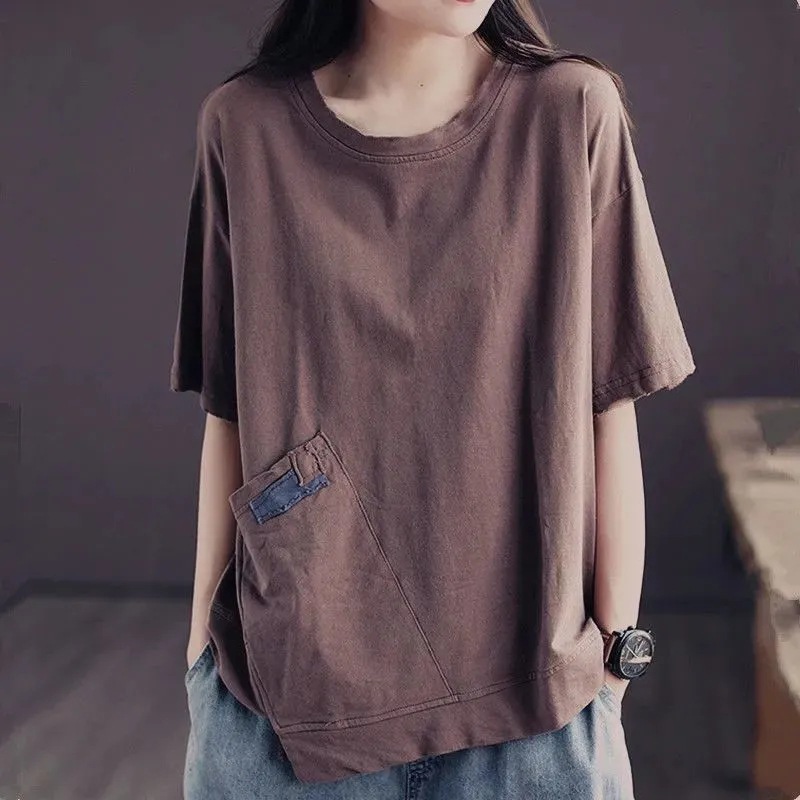 Short-sleeved T-shirt Women's Summer New Fashionable Mother's Loose Large Size Belly-covering Pullover Women's Top