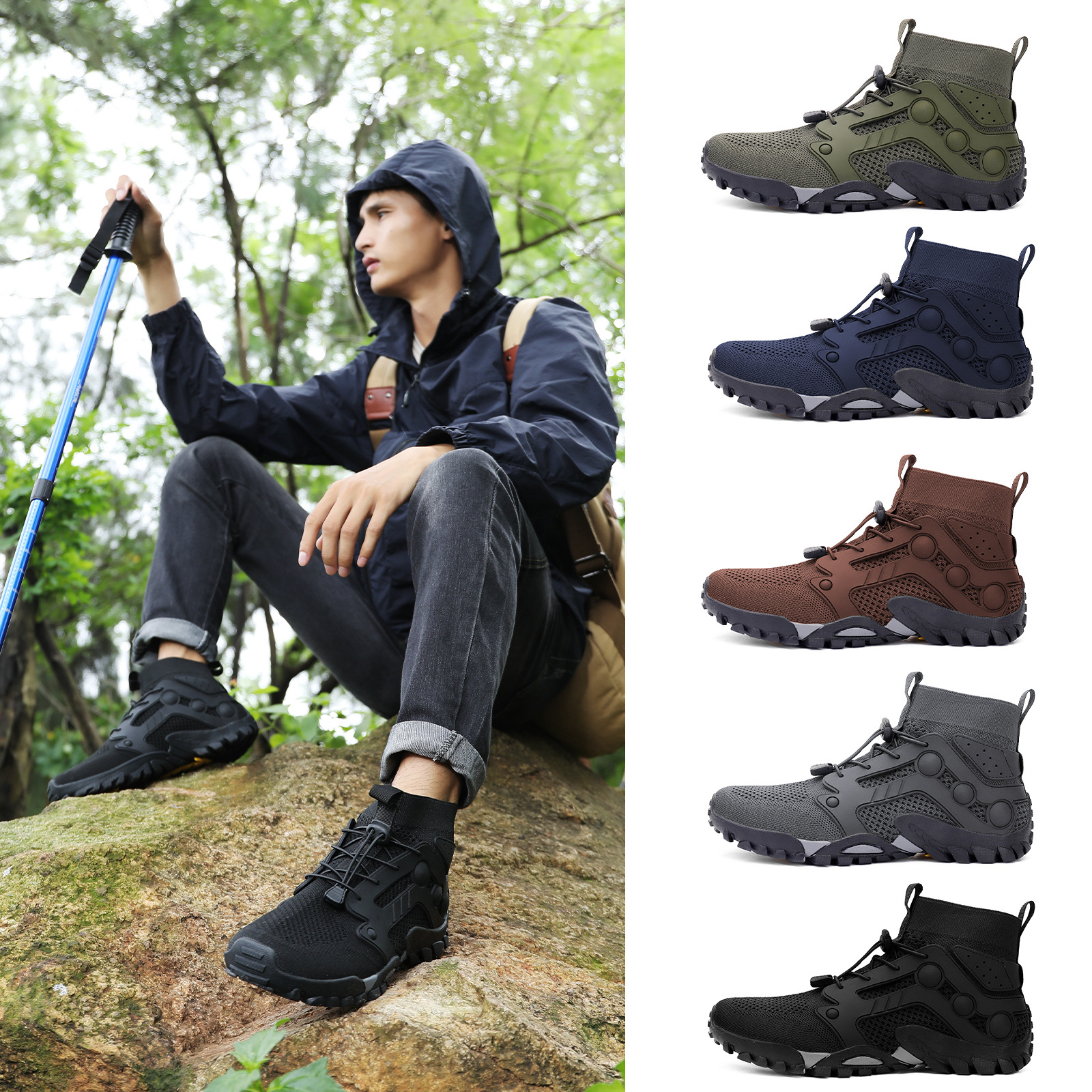 Cross-border Couple Riding Running Wild Shoes Men's Outdoor Mountaineering Shoes plus size Cross-country Flying Weaving Breathable Mountain Climbing and Rock Climbing Women