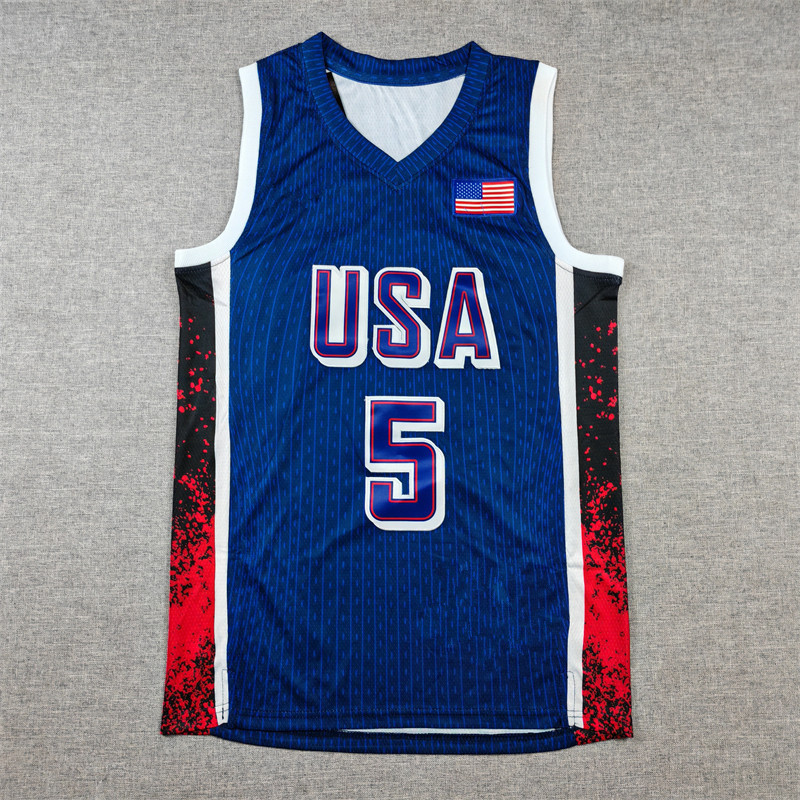 Embroidered Basketball Suit Dream 16 dark blue Stripes 5 Edwards EDWARDS USA basketball jersey