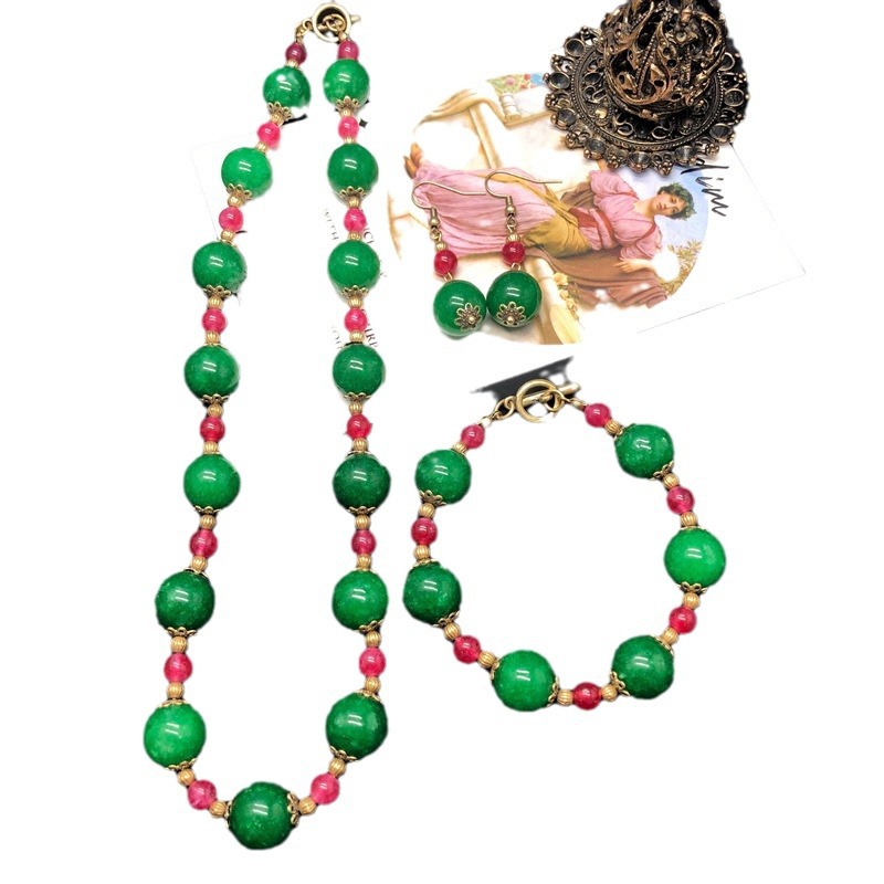 Picture of Vintage Palace suit Jewelry Red Green Stone Glaze Beaded Necklace Bracelet Copper Earrings Middle Ancient Fashion Jewelry