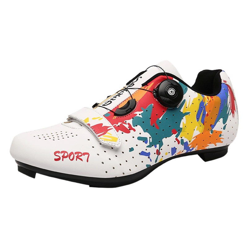 Mountain bike lockless cycling shoes men and women graffiti road bike lock shoes hard bottom dynamic cycling shoes cycling shoes