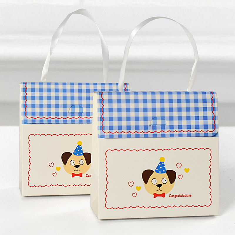 Korean Style Fresh Style Simple Ins Plaid Hand Scarf Gift Packaging Bag Baking Cookie Candy Folding Gift Box