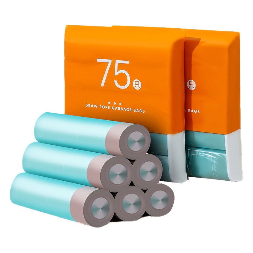 Drawstring garbage bag household thick plastic bag portable black large kitchen 75 colored garbage bag factory wholesale