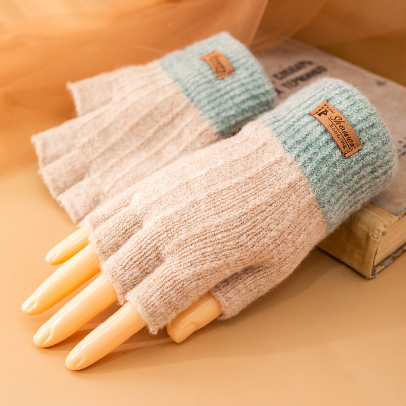Picture of Korean half-finger wool gloves for women and students in autumn and winter plus velvet padded cycling writing cold and warm