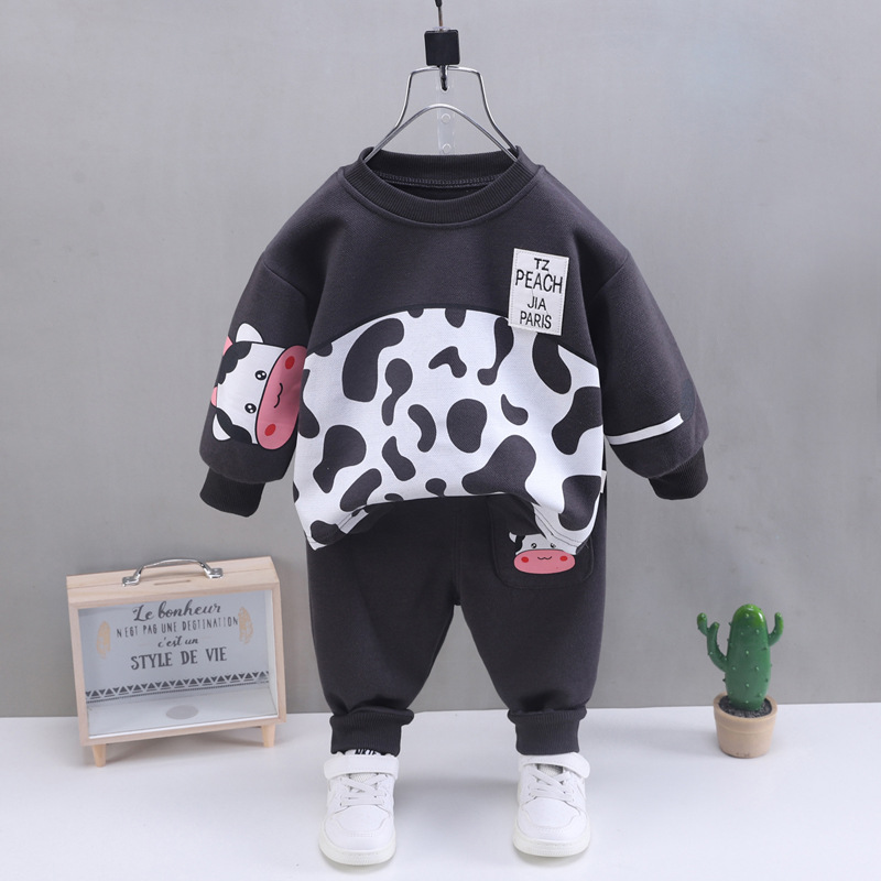 Picture of Children's suit 2024 spring new children's sweater two-piece cartoon lapel boys autumn suit girls suit