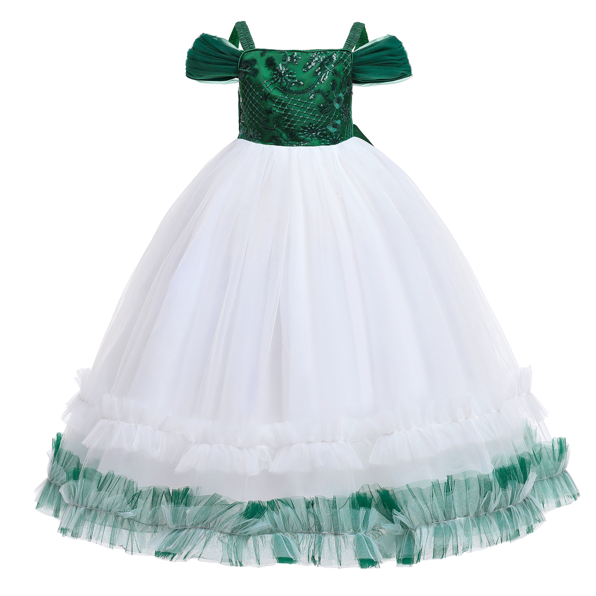 2025 New Children's Dress Long One Shoulder Princess Dress Large Children's Side Embroidery Long Dress Stage Performance Dress