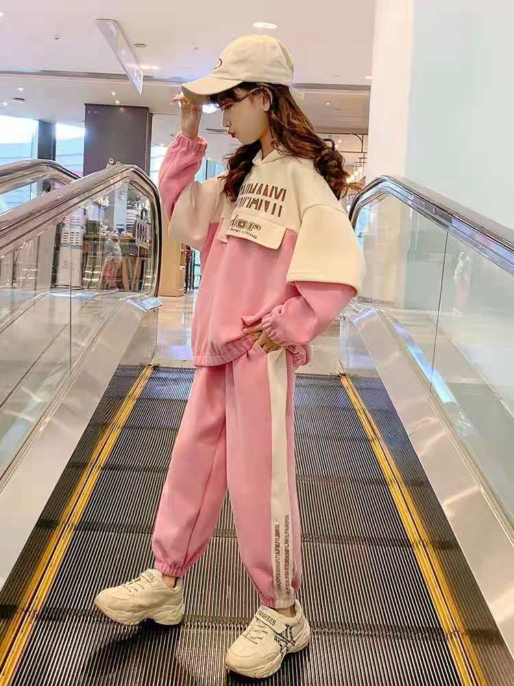 Girls' Fashion suit 2022 new western style children's online red casual clothes big children's spring and autumn sports two-piece suit