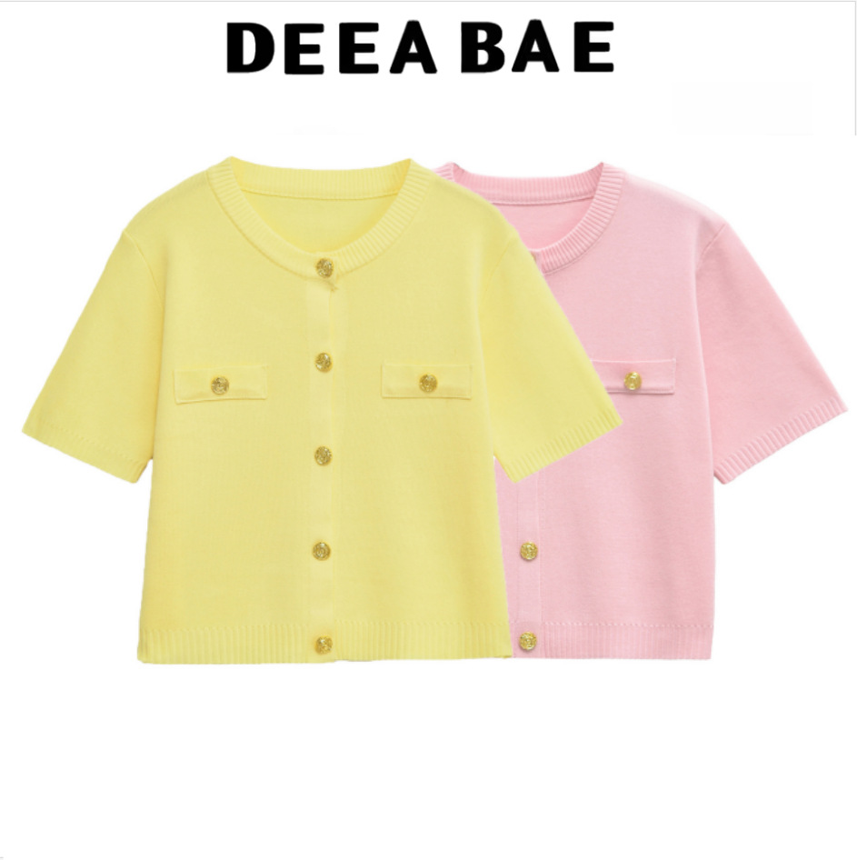 Deeabae Summer New Women's Clothing Cross-Border Short-Sleeved Simple Fashion Versatile Knitted Jacket for Women 1822022