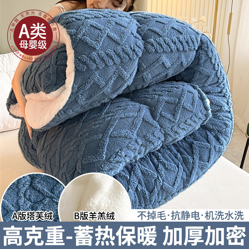 Picture of Winter Lamb Wool Quilt, Thickened Version, Warm Fleece Quilt, Autumn and Winter Milk Velvet Cotton Quilt, Student Dormitory Quilt Core