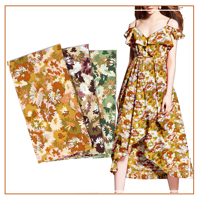 Hibiscus Linen Plain Printed Fabric Shirt Dress Suspender Skirt Fashion Large Floral Women's Spring Summer Autumn Fabric
