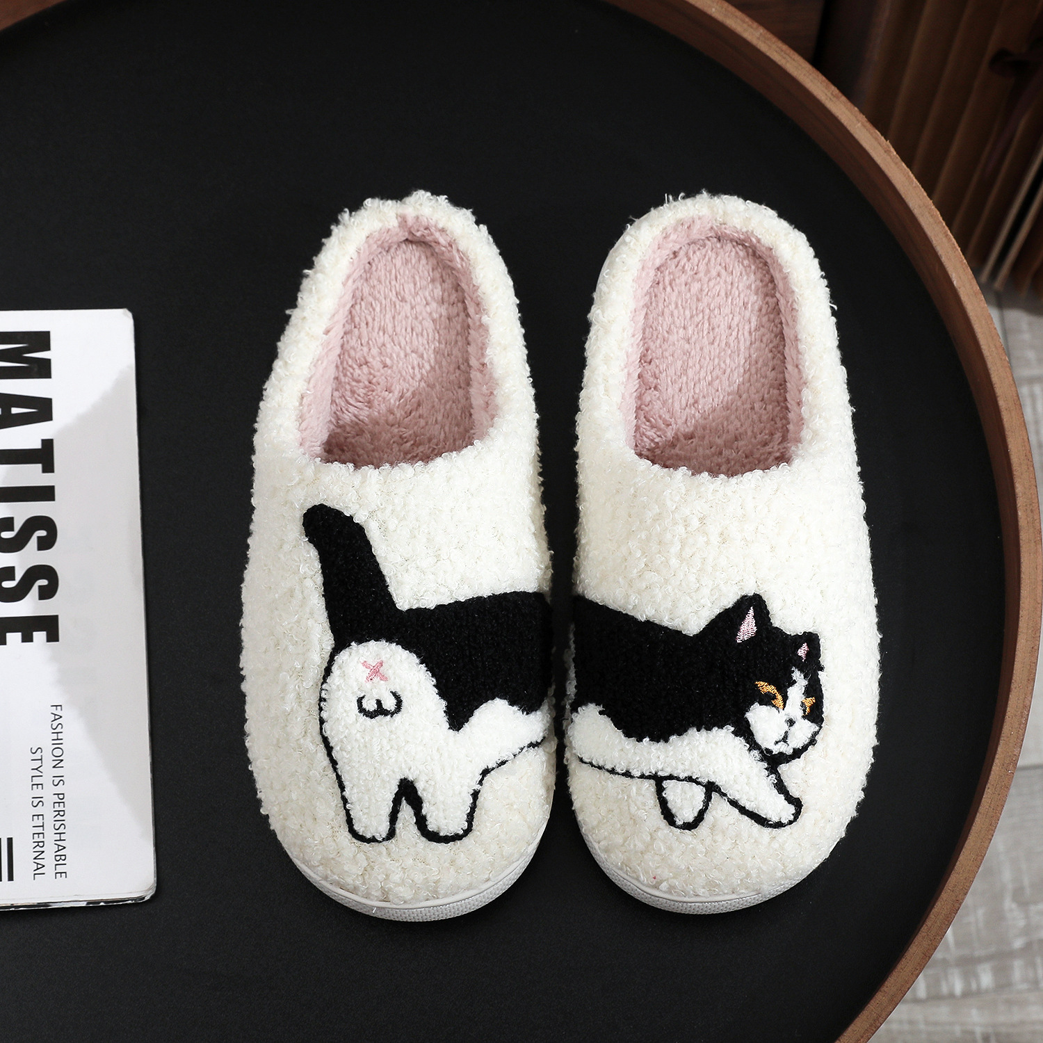 Funny Egg Cat Embroidered Cotton Slippers for Men and Women Winter Comfortable Wool Slippers Pet Dairy Cat Amazon Hot Sale