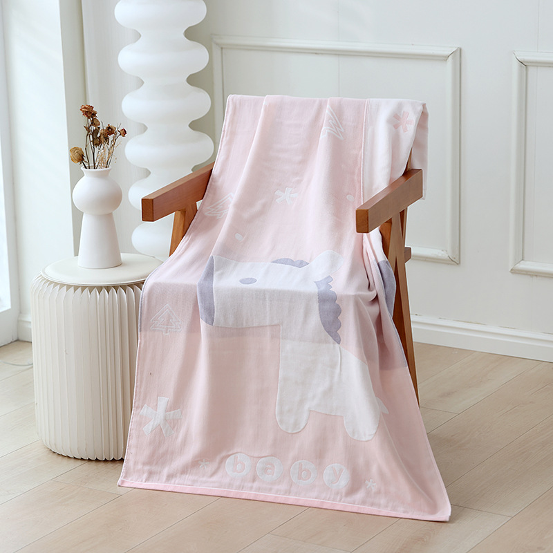 Double-layer Three-layer Cotton Gauze Bath Towel Children's Household Absorbent Large Cover Blanket Cotton Cartoon Cute Soft Wrapping Towel