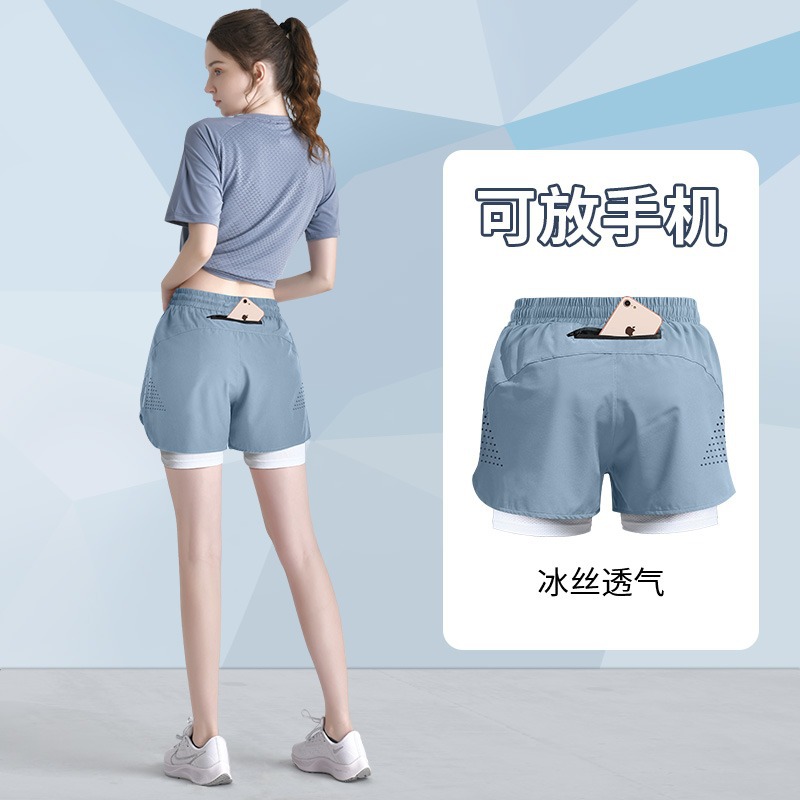 Sports Shorts Women's Running Can Put Mobile Phone Anti-running Lining Quick-drying Sports Fitness Test Yoga Three-point Pants