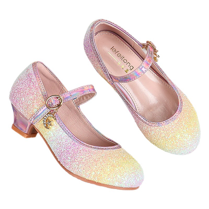 New colorful rhinestone gradient girls' leather shoes gorgeous super fairy princess style crystal shoes fashion color matching princess shoes