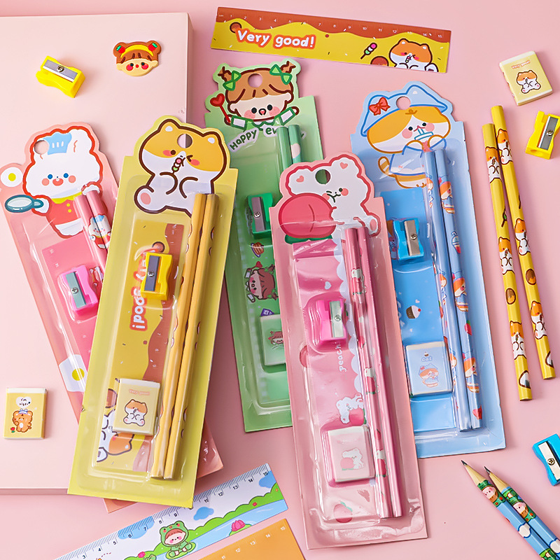 Picture of Cartoon Stationery Set Children's Cute Pencil 5-Piece Holiday Gift Kindergarten Prize Wholesale School Supplies
