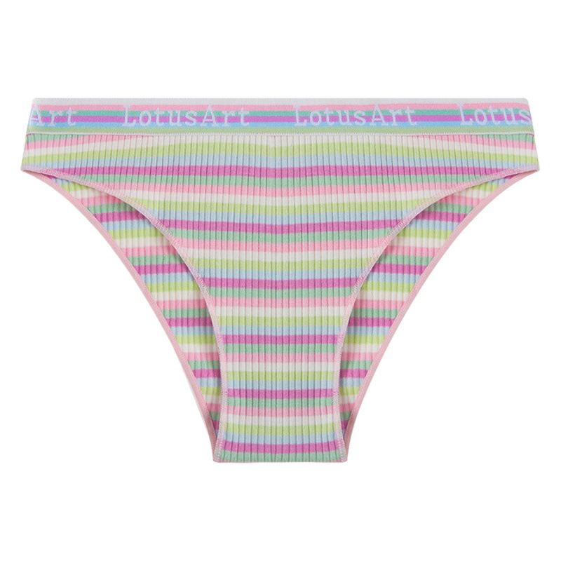 Classic Retro Color Strip Low Waist Cotton Women Threaded Panties Sweet Cute Half Pack Rainbow Strip Briefs