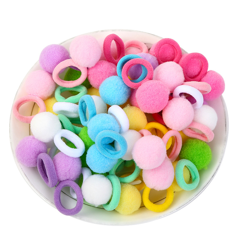 Picture of Children's hair rope plush ball hair ring cute rubber band little girl hair does not hurt hair autumn and winter new hair accessories
