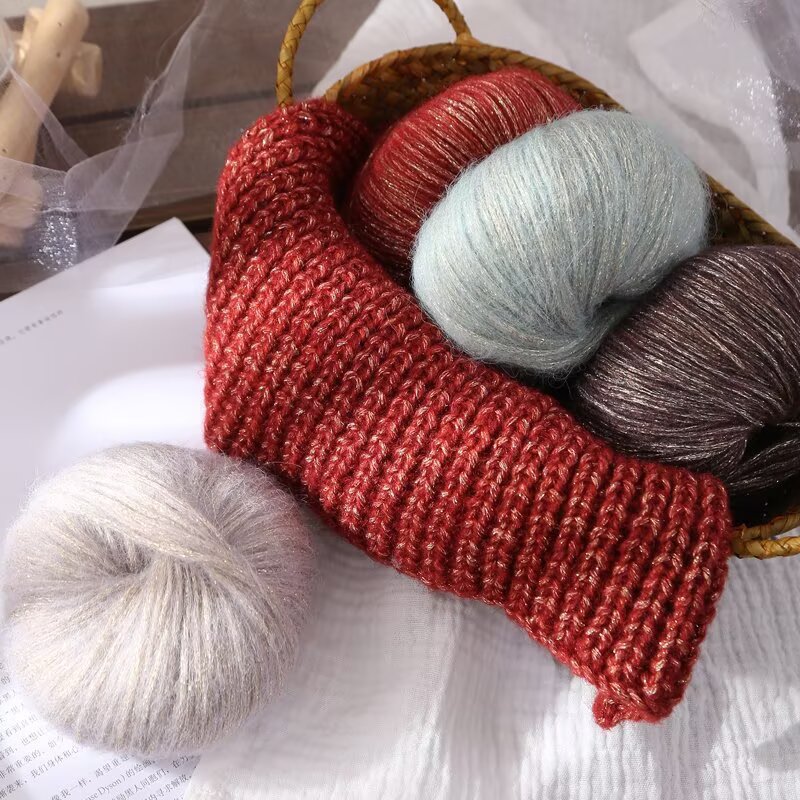 Cross-border wholesale 25g glitter mohair upgraded version hand-woven hook hat scarf jacket sweater bag wrap thread