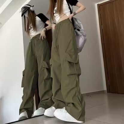 Picture of American Retro Quick-Drying Overalls for Women in Summer High-Waisted Straight Wide-Leg Ribbon Loose Casual Floor-Length Trousers Trend
