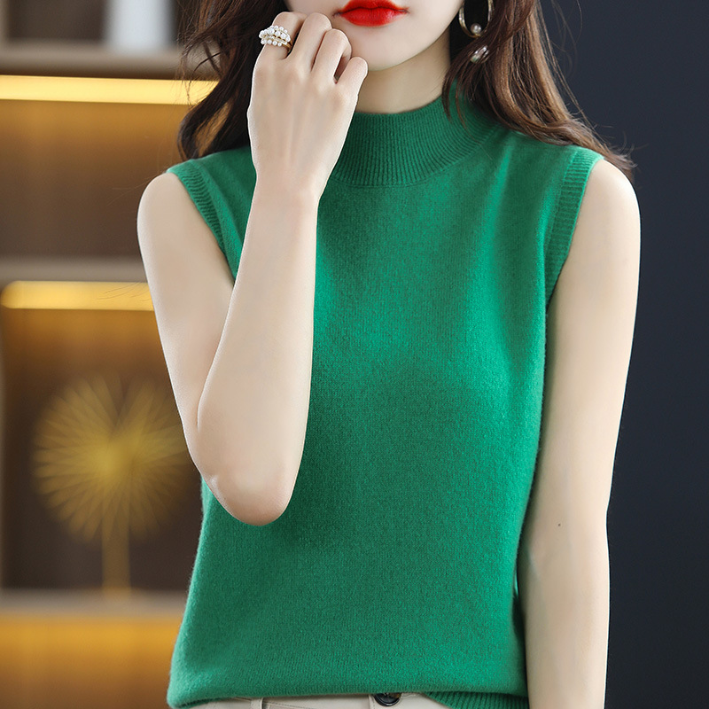 Picture of Loose Half-high Neck Knitted Vest Women's Outer Wear Autumn Sleeveless Top Black New Small Sling Summer Inner Base Shirt