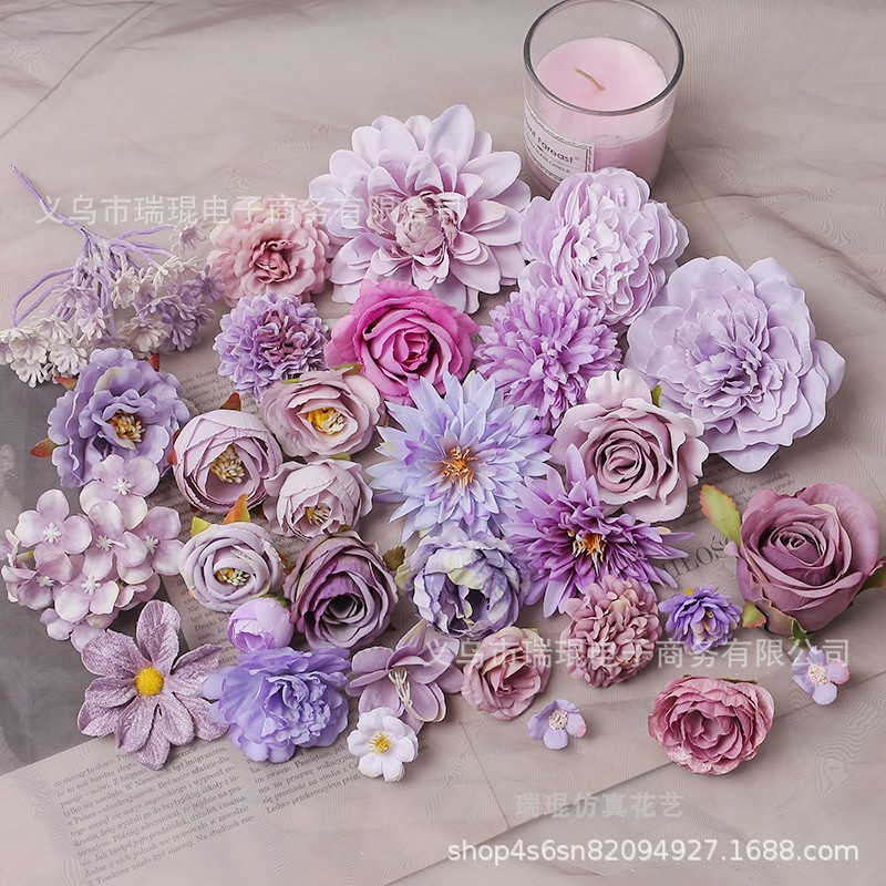 Picture of Purple artificial flower artificial flower silk flower diy handmade wreath headdress hair accessories wedding set