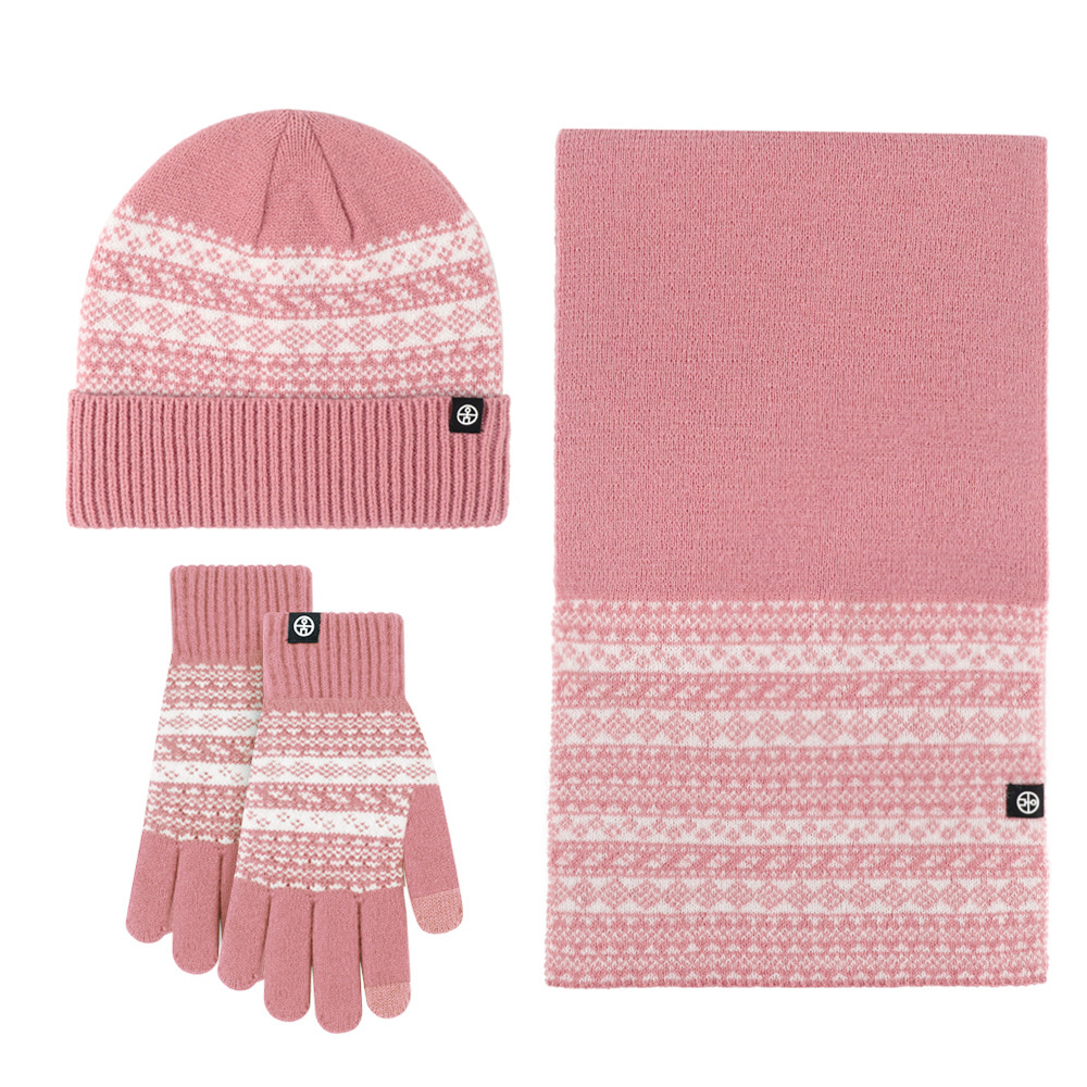 Picture of Winter New Product Japanese Style Knitted Gloves, Scarf and Hat Three-Piece Set Wool Warm and Cold-Proof Fur Ball Scarf Three-Piece Set