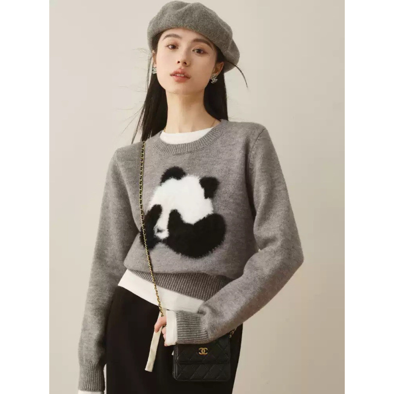Foreign-style Age-reducing Panda Wool Top Women's Early Autumn and Winter Design Sense Niche Slim Inner Base Knit Sweater
