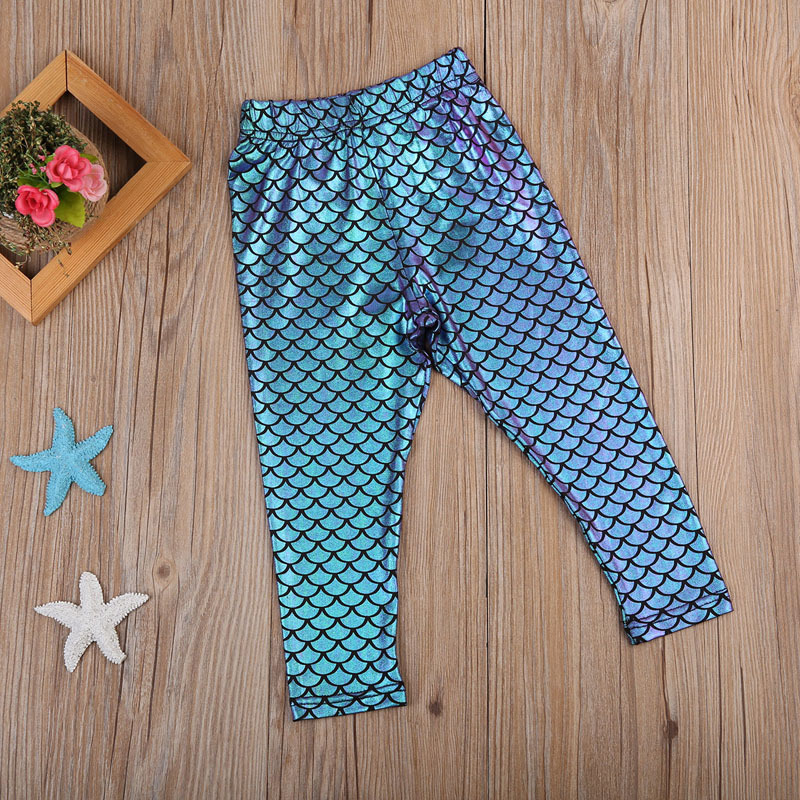 Ebay AliExpress European and American fish scale magic color leggings mermaid pencil pants mother and daughter's daughter's parent's child's foreign trade