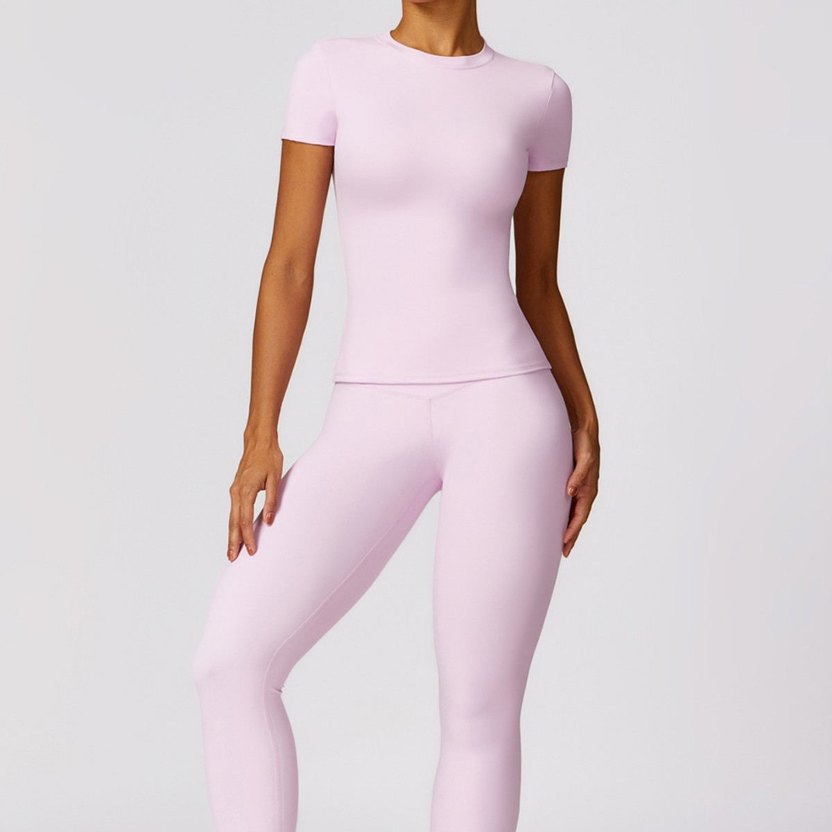 T-shirt Women's Quick-dry Yoga Fitness Wear Outdoor Running Sports Round Neck Tight Slim-fit Short-sleeved Slim-fit Trousers suit