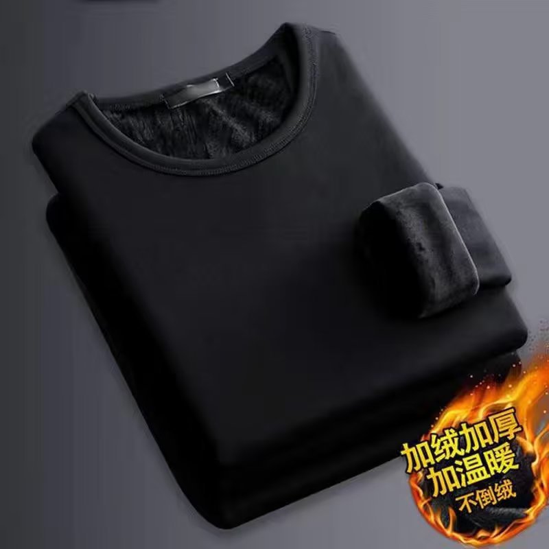 Picture of Long-sleeved T-shirt Women's Winter Trendy Brand Solid Color Crewneck Base Shirt fleece-lined Thickened Warm Inner Clothes Trendy T-shirt