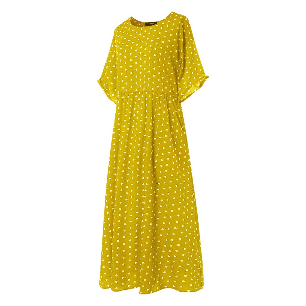 Cross-border foreign trade European and American polka dot dress women's 2022 summer new round neck short sleeve long polka dot large swing skirt women