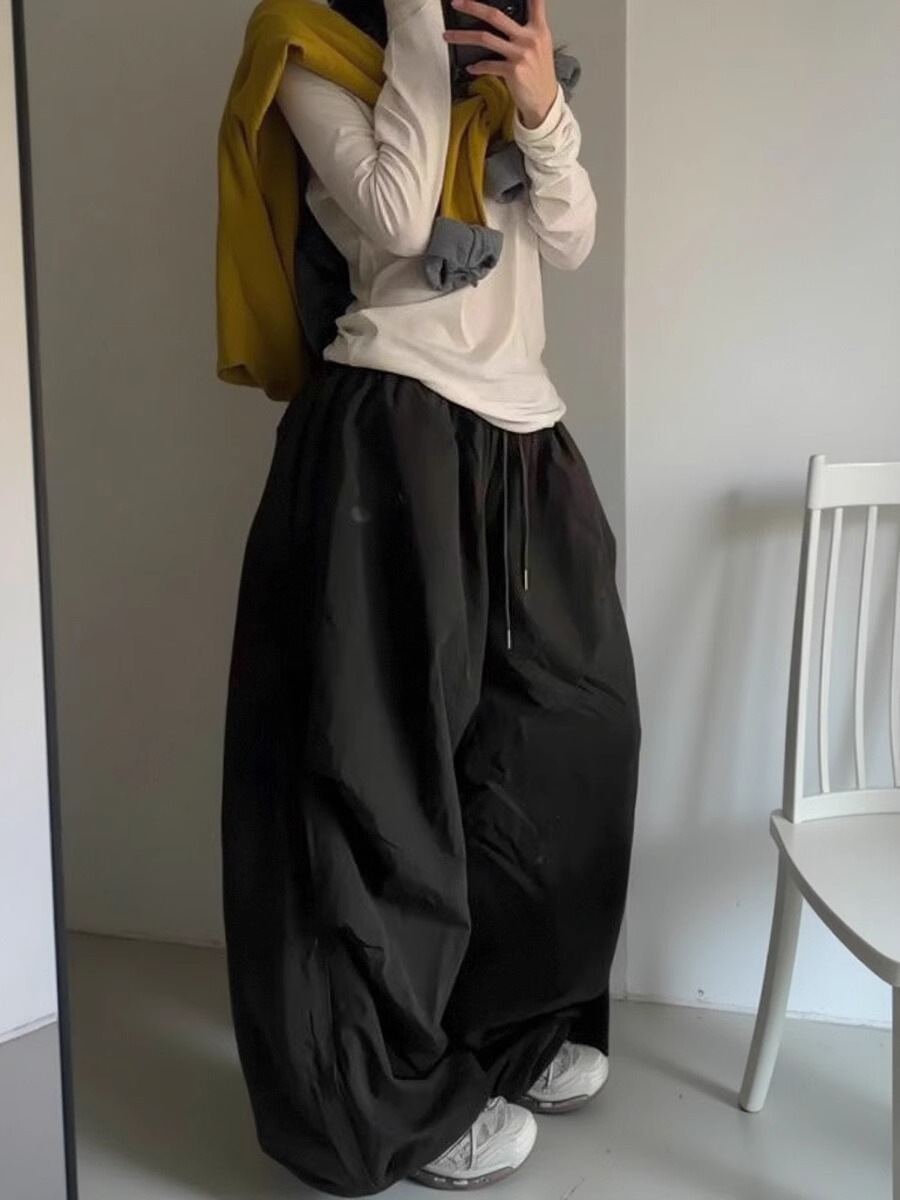 Summer Retro Quick-Drying Casual Pants for Women High-Waisted Loose American Embroidered Pleated Waterproof Workwear Jazz Hip-Hop Pants
