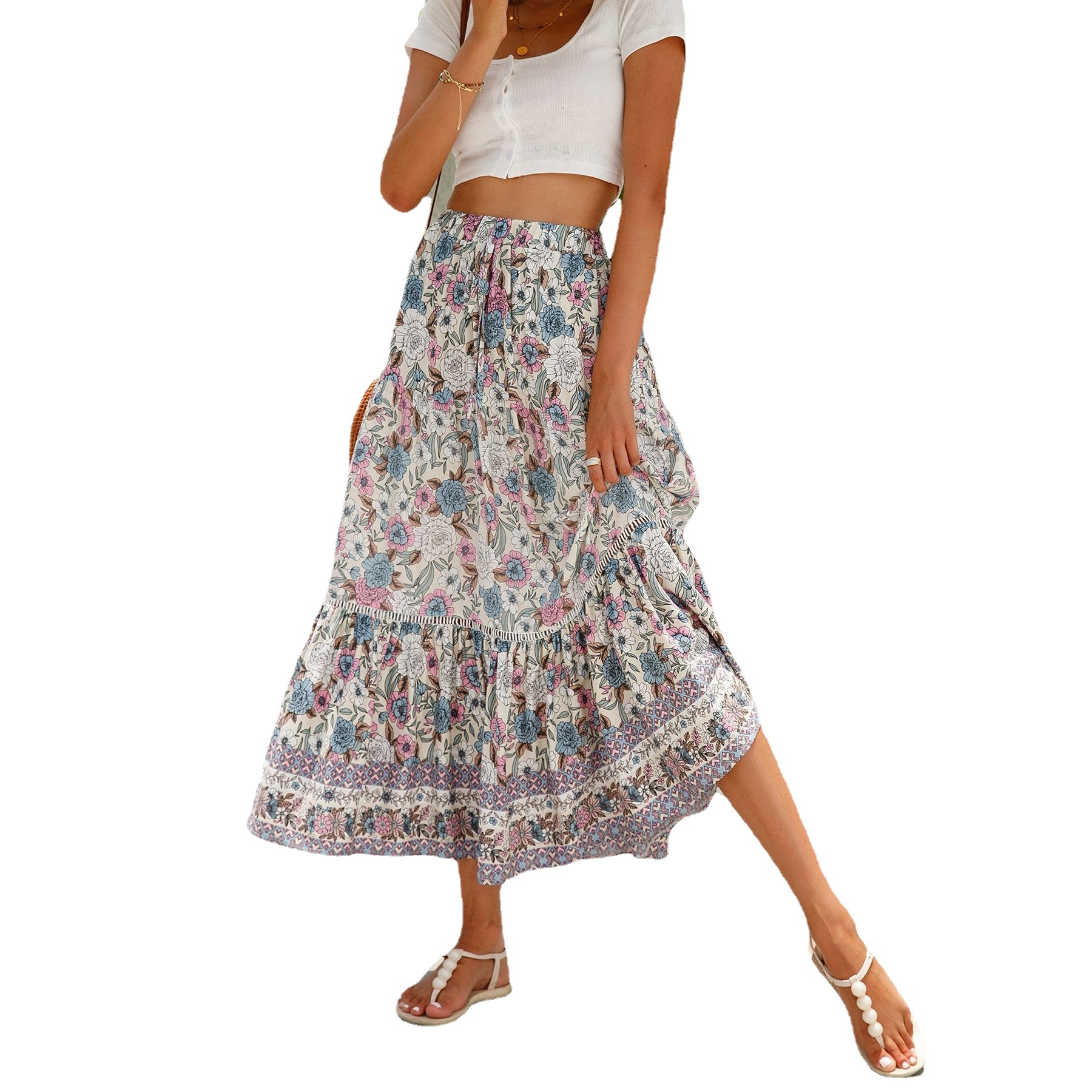 Picture of Real Shot of Spot Cross-Border Foreign Trade Amazon Independent Station European and American New Skirt Rayon Seaside Vacation Beach Skirt