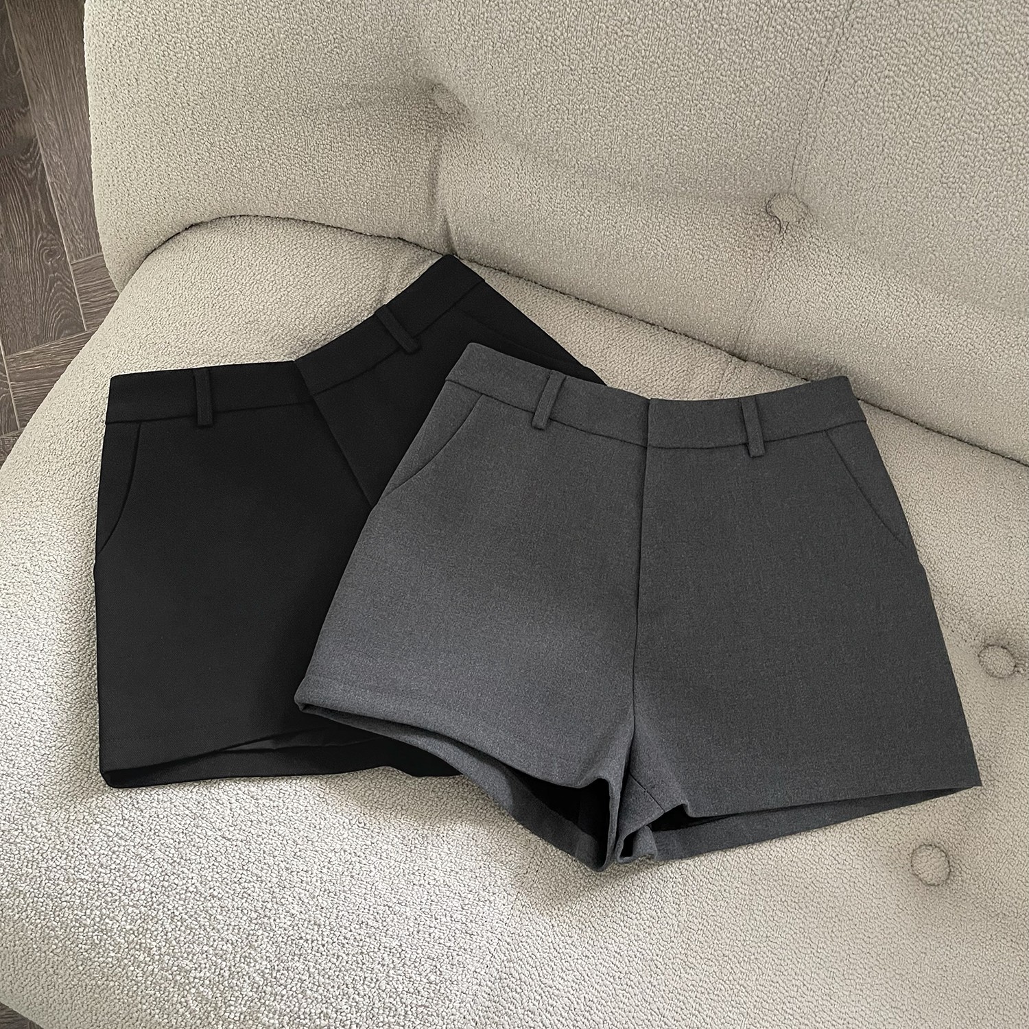 High Waist Black Suit Shorts Women's 2025 New Spring and Summer Outer Wear Grey A- line Wide Leg Slimming Casual Pants Hot Pants