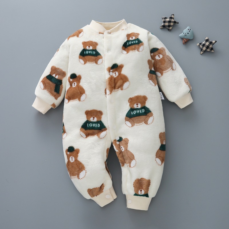 Baby Clothes Clothing Spring Autumn and Winter Short-sleeved Thickened Hassel Men's and Women's Baby Flannel Warm Jumpsuit Pajamas