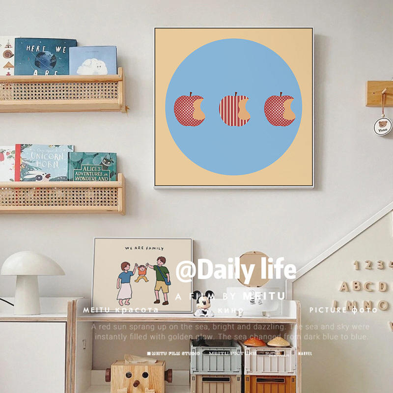 Nordic Dopamine Fun Apple Bedroom Bedside Decorative Painting ins Style Restaurant Hanging Painting Art Desktop Small Pendulum Painting