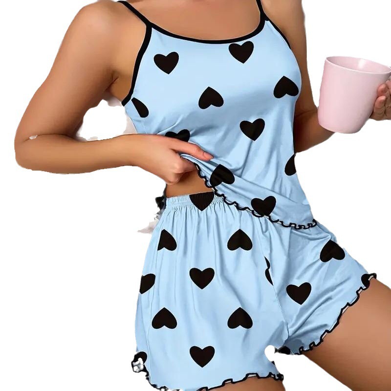 Cross-border AliExpress European and American summer women's pajamas two-piece sexy casual camisole shorts home wear suit