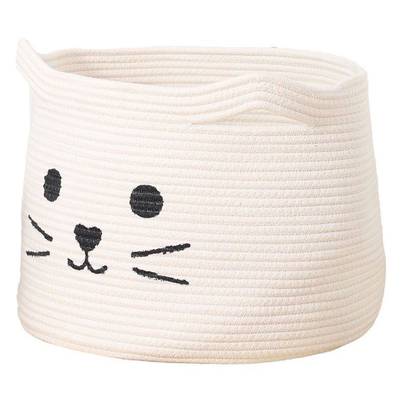 Cartoon Cotton Rope Woven Toy Storage Basket Baby Cat and Dog Children's Grocery Basket Large Folding Dirty Clothes Storage Basket