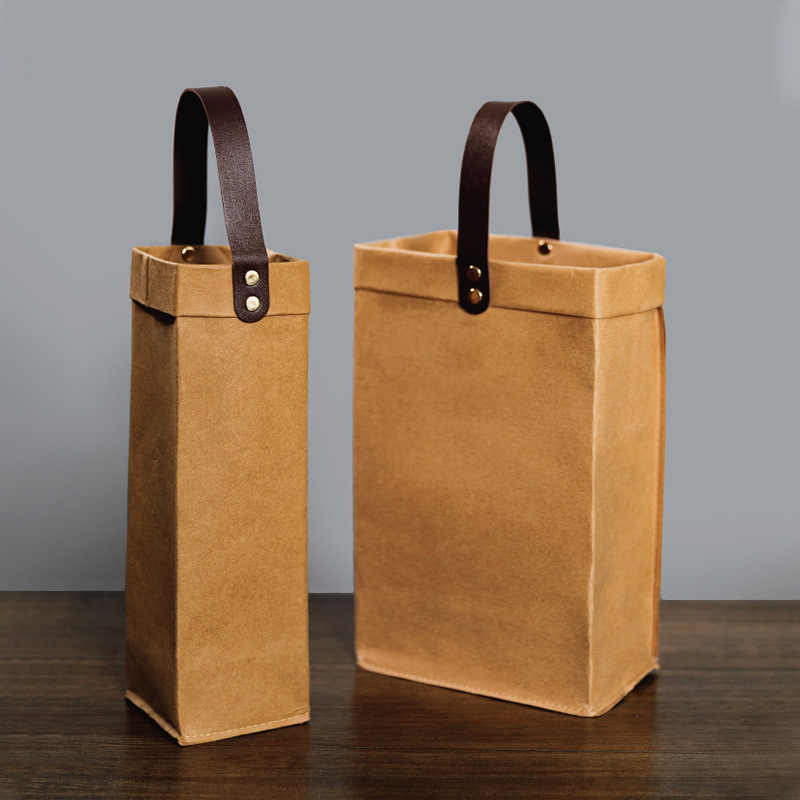 High-End Red Wine Handbag Red Wine Packaging Gift Box Set of Two Washable Kraft Paper Wine Gift Bags for Gift Giving