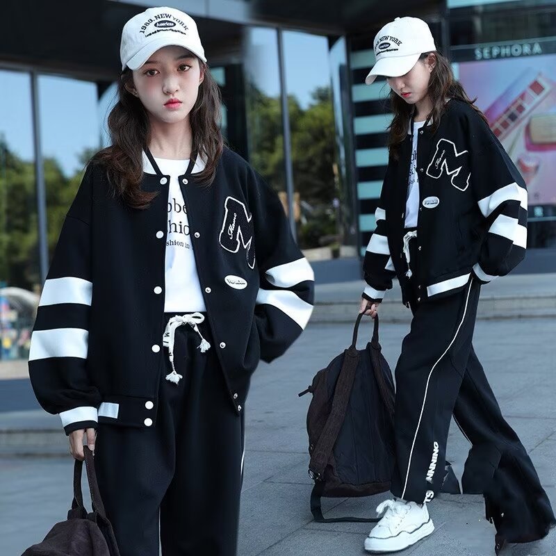 Girls Internet Popular Spring and Autumn Coat 2024 New Children's Junior High School Student Coat Sports Clothes Children's Baseball Clothes